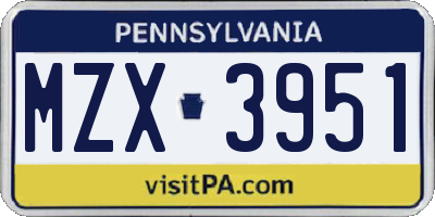 PA license plate MZX3951