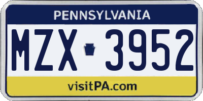 PA license plate MZX3952