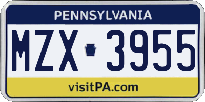 PA license plate MZX3955