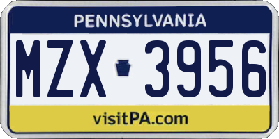 PA license plate MZX3956