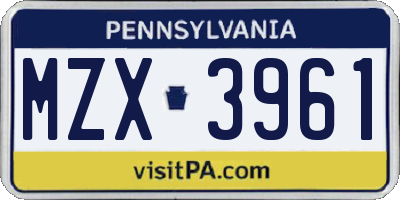 PA license plate MZX3961