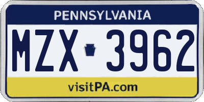 PA license plate MZX3962