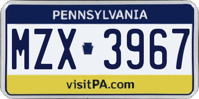 PA license plate MZX3967