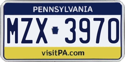 PA license plate MZX3970