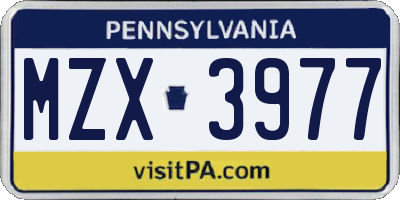 PA license plate MZX3977