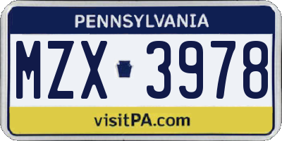 PA license plate MZX3978