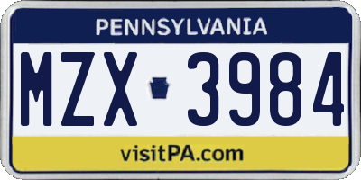 PA license plate MZX3984