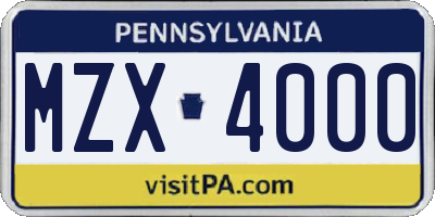 PA license plate MZX4000
