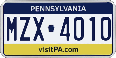 PA license plate MZX4010