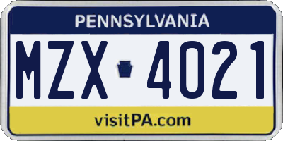 PA license plate MZX4021