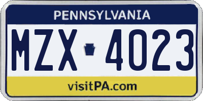PA license plate MZX4023