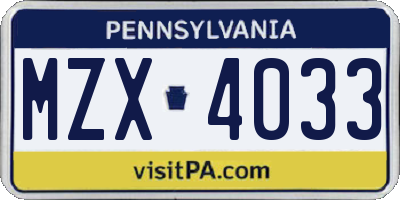 PA license plate MZX4033