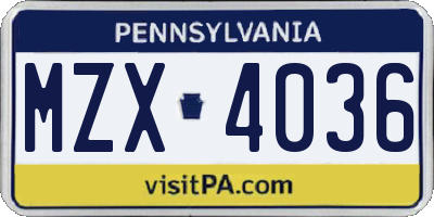 PA license plate MZX4036