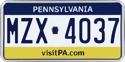 PA license plate MZX4037