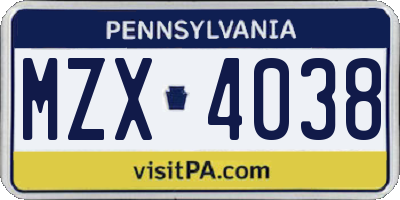 PA license plate MZX4038