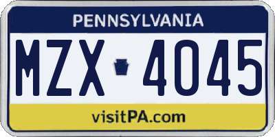 PA license plate MZX4045