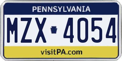 PA license plate MZX4054