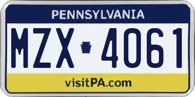 PA license plate MZX4061