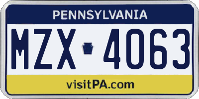 PA license plate MZX4063