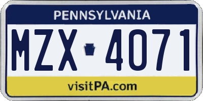PA license plate MZX4071