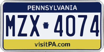 PA license plate MZX4074