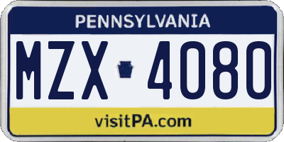 PA license plate MZX4080