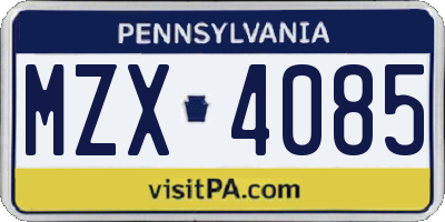 PA license plate MZX4085