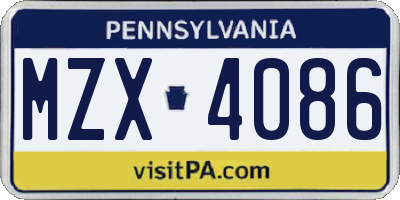PA license plate MZX4086