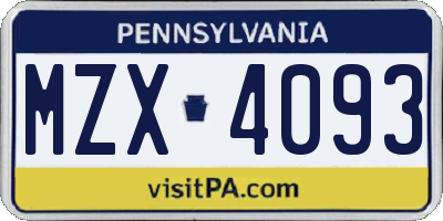 PA license plate MZX4093