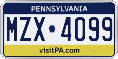PA license plate MZX4099