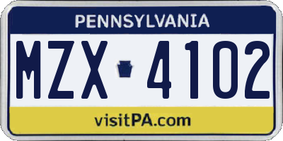 PA license plate MZX4102