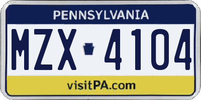 PA license plate MZX4104
