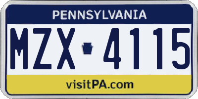 PA license plate MZX4115