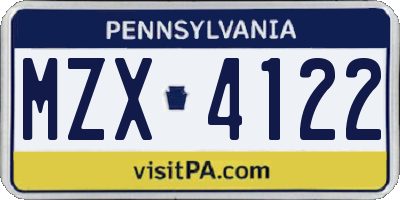 PA license plate MZX4122