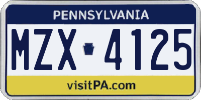 PA license plate MZX4125