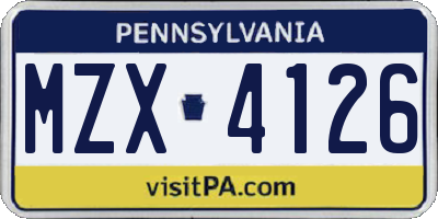 PA license plate MZX4126