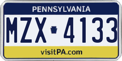 PA license plate MZX4133