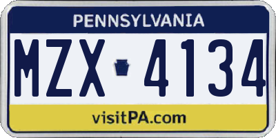 PA license plate MZX4134