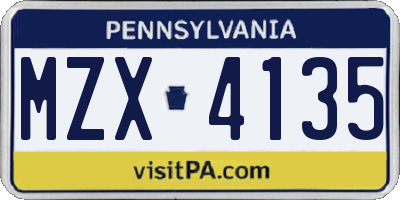 PA license plate MZX4135
