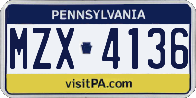 PA license plate MZX4136