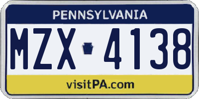 PA license plate MZX4138