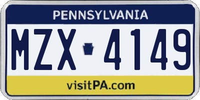 PA license plate MZX4149