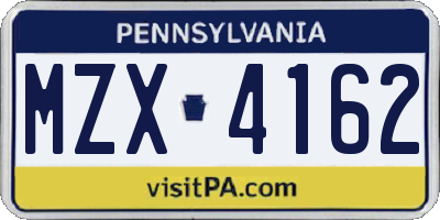 PA license plate MZX4162