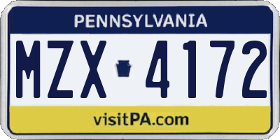 PA license plate MZX4172