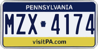 PA license plate MZX4174