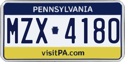 PA license plate MZX4180