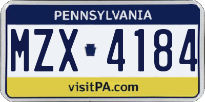 PA license plate MZX4184
