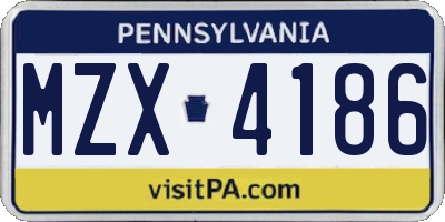 PA license plate MZX4186