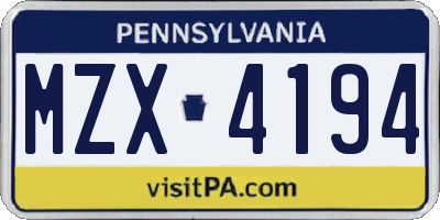 PA license plate MZX4194