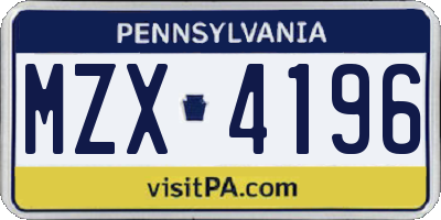 PA license plate MZX4196